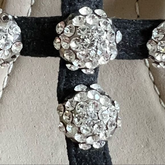 NEW Skemo Black Suede Jute Wedge Sandals With Crystal Embellishments - Picture 7 of 12